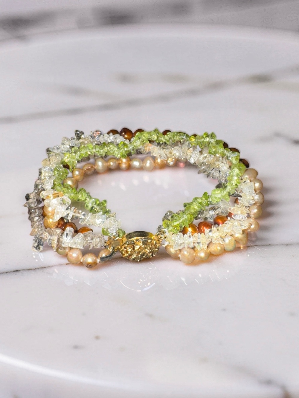 Multi-Strand Gemstone and Freashwater Pearl Bracelet